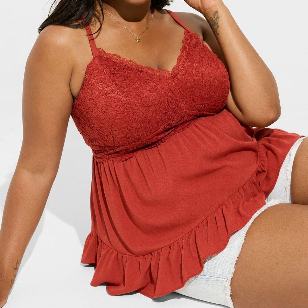 NWT Torrid Babydoll Crinkle Washable Gauze and Lace Tank